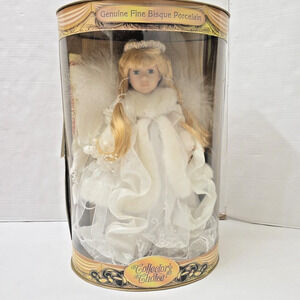 Collector’s Choice Porcelain Doll Blonde Angel in White Dress 16” w/ Box & COA